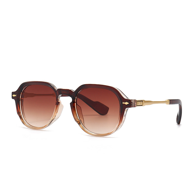 Retro Polygon Round Metal Arm Sunglasses - C4
