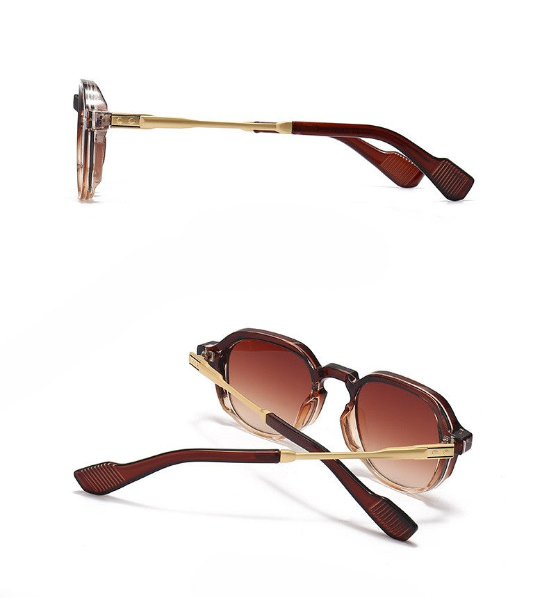 Retro Polygon Round Metal Arm Sunglasses