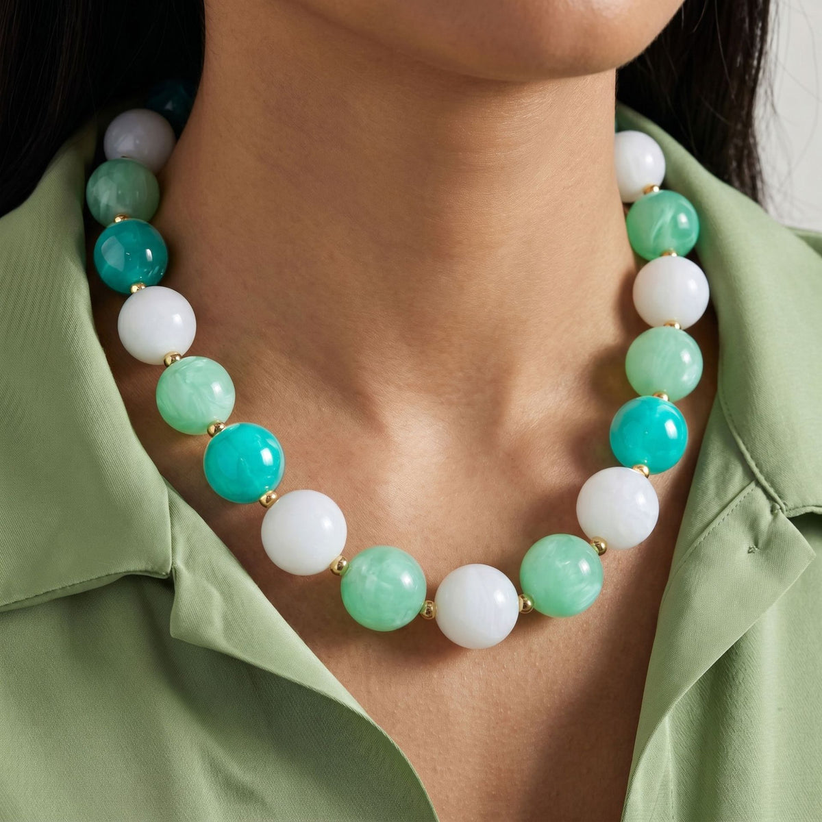 Glossy Acrylic Bubble Bead Chunky Collar Necklace - Color_04