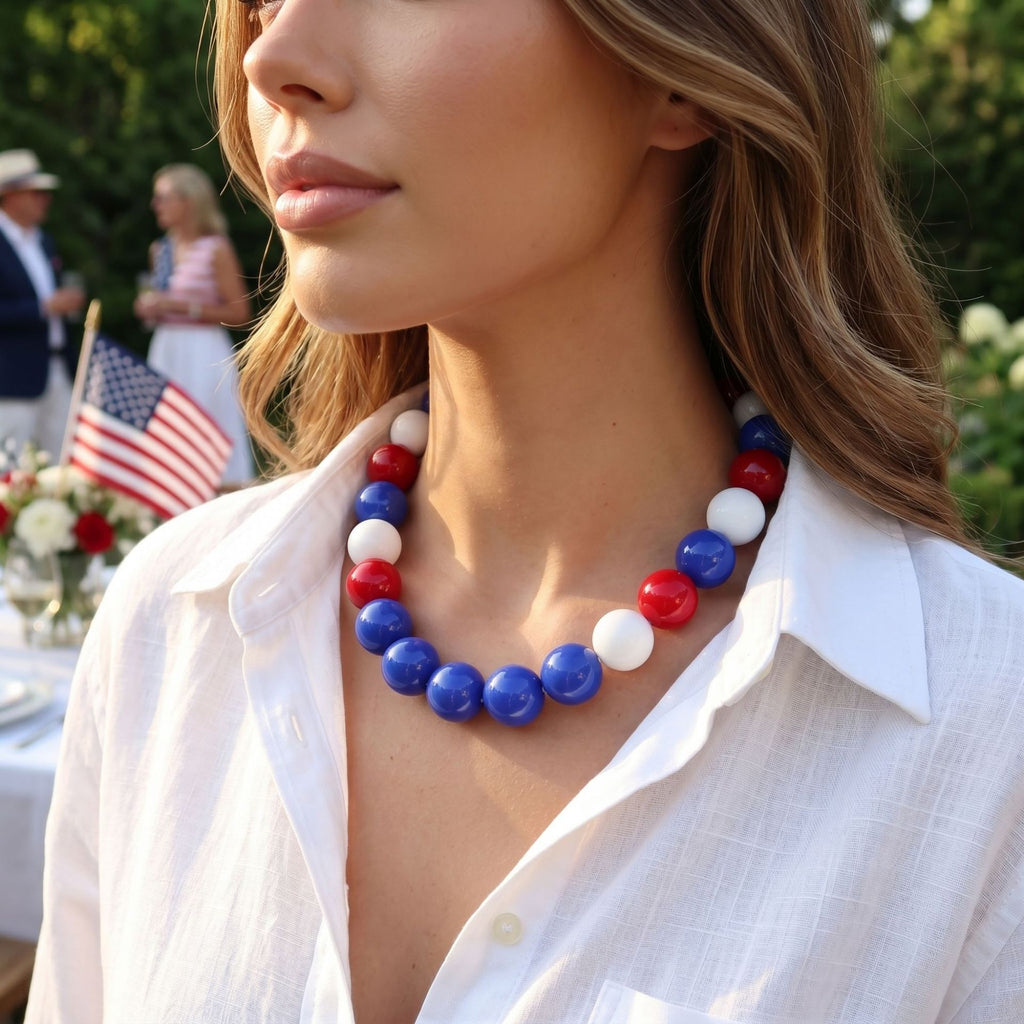 Glossy Acrylic Bubble Bead Chunky Collar Necklace - Color_16 - 1