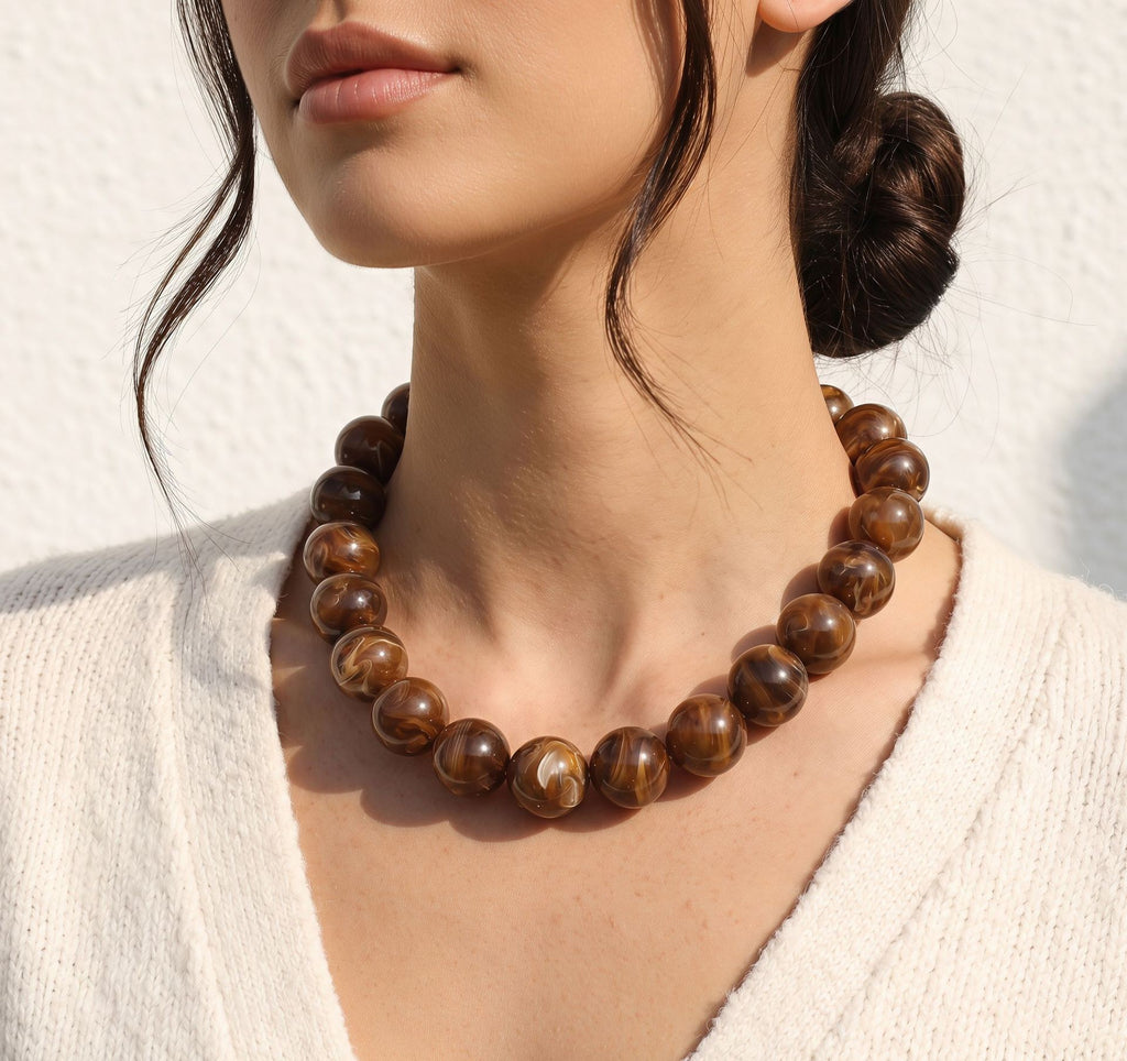 Glossy Acrylic Bubble Bead Chunky Collar Necklace - Color_26 - 1
