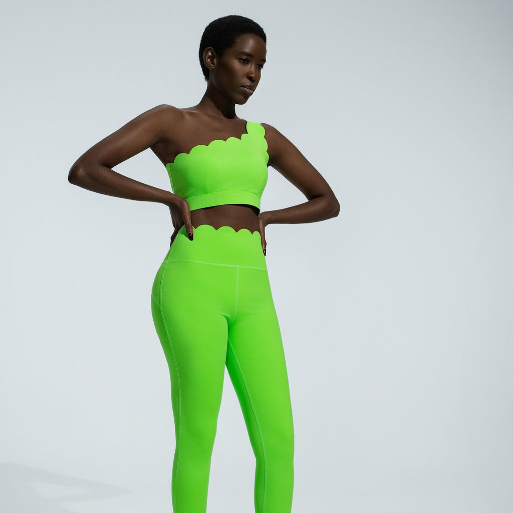 Scalloped One Shoulder High Waist Yoga Leggings Set