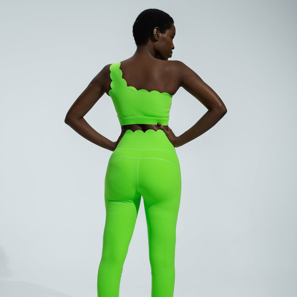 Scalloped One Shoulder High Waist Yoga Leggings Set