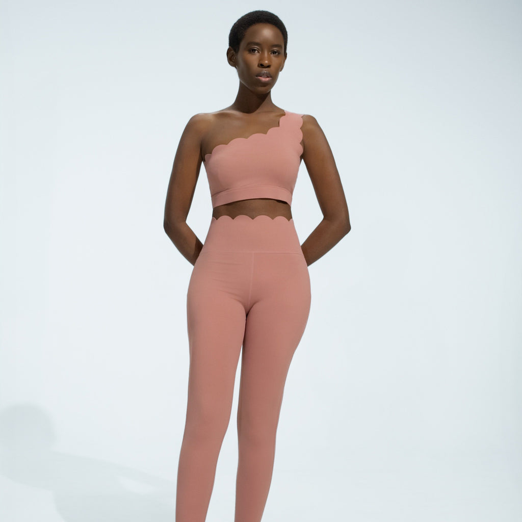 Scalloped One Shoulder High Waist Yoga Leggings Set