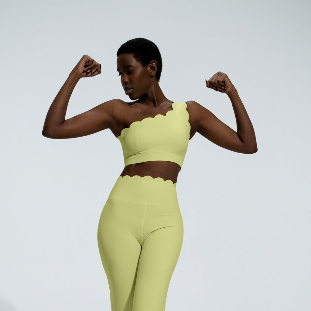 Scalloped One Shoulder High Waist Yoga Leggings Set