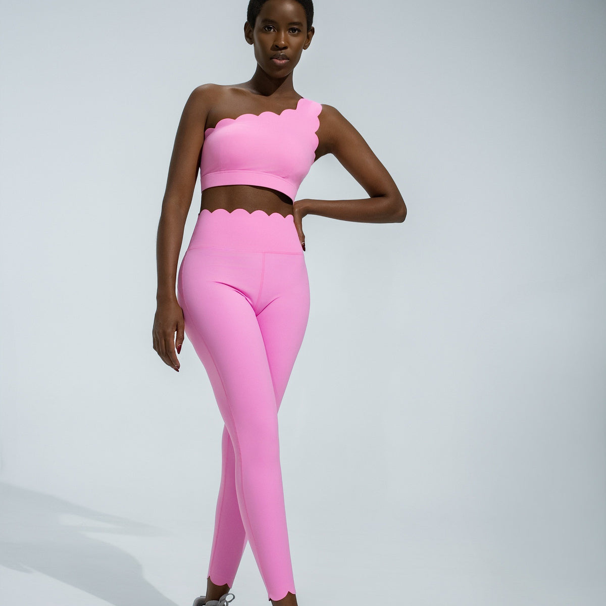 Scalloped One Shoulder High Waist Yoga Leggings Set