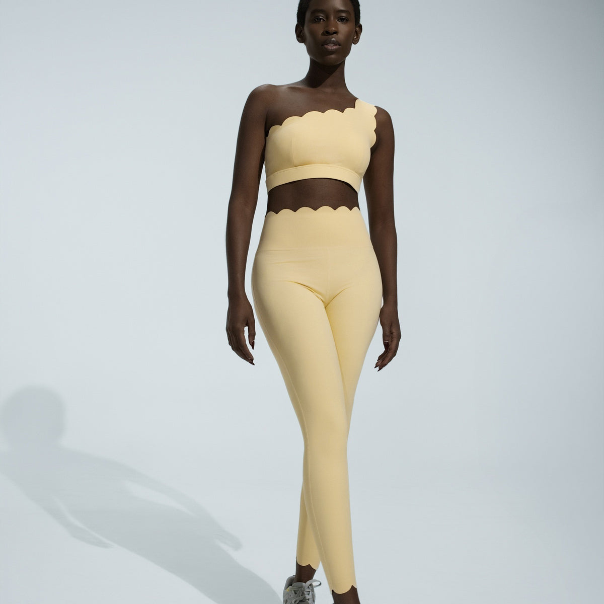 Scalloped One Shoulder High Waist Yoga Leggings Set