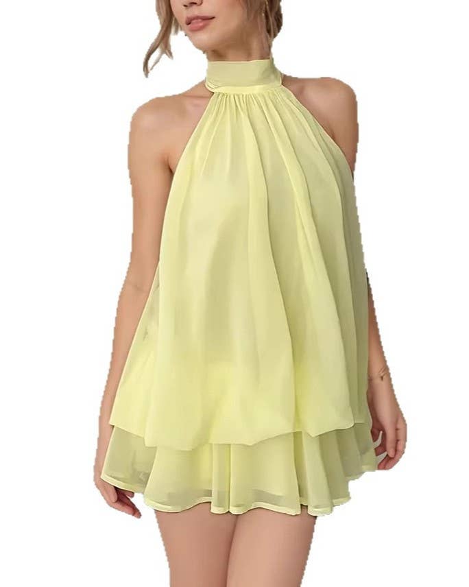 Flowy Halter Tiered Ruffle Mini Dress