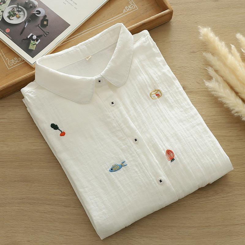 Tiny Doodle Embroidered Cotton Button Up Shirt - white - 10