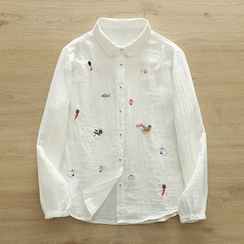 Tiny Doodle Embroidered Cotton Button Up Shirt - white - 1