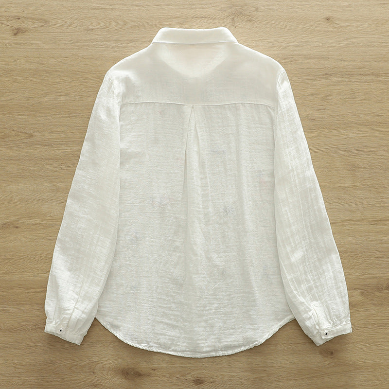 Tiny Doodle Embroidered Cotton Button Up Shirt - white - 2
