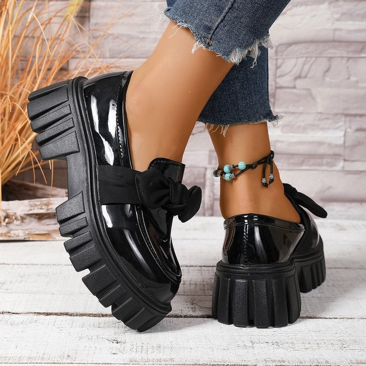 Chunky Platform Bow Loafers - Black Mini-Bow