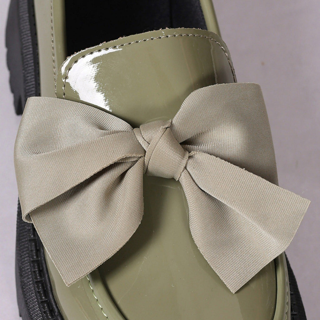 Chunky Platform Bow Loafers - Olive