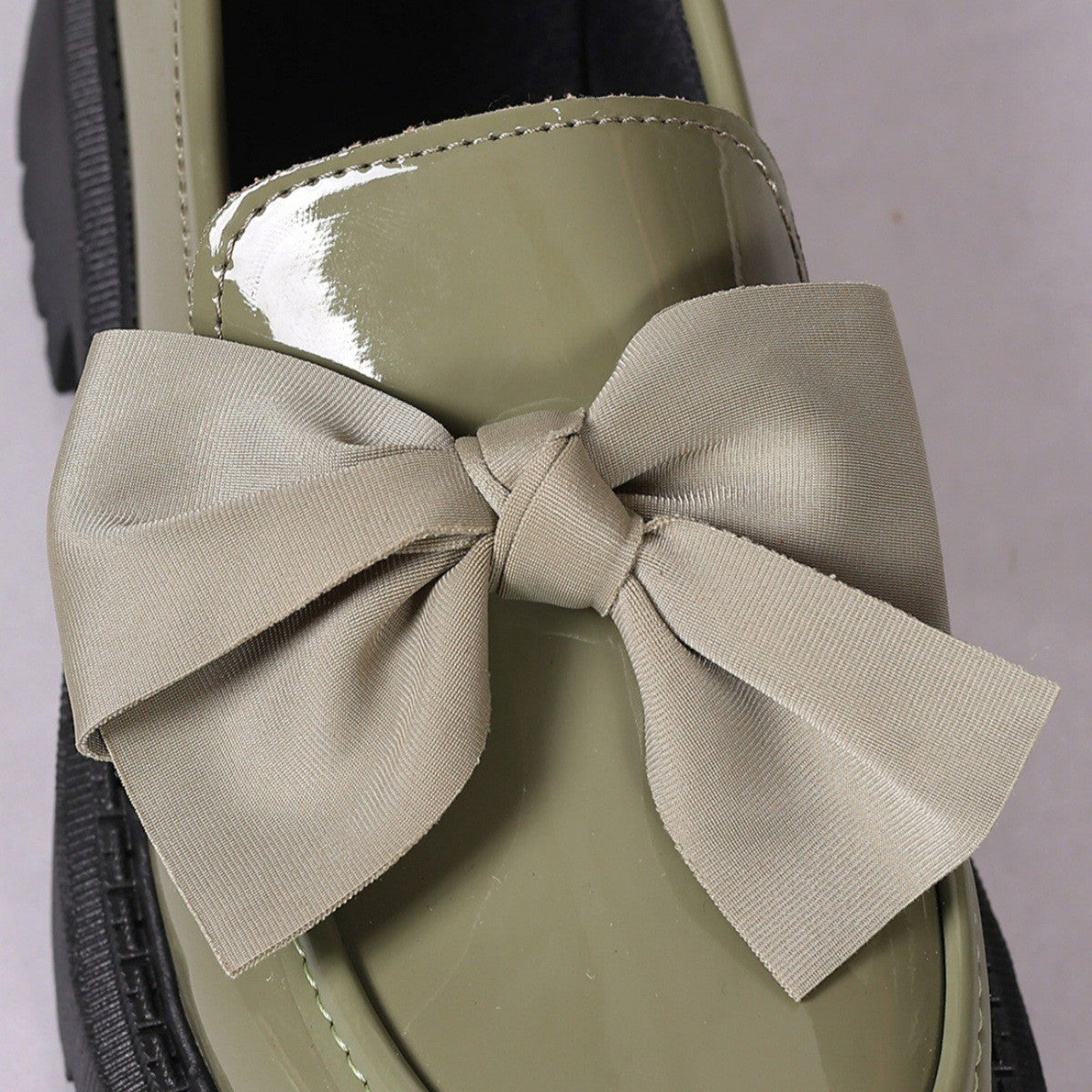 Chunky Platform Bow Loafers - Olive