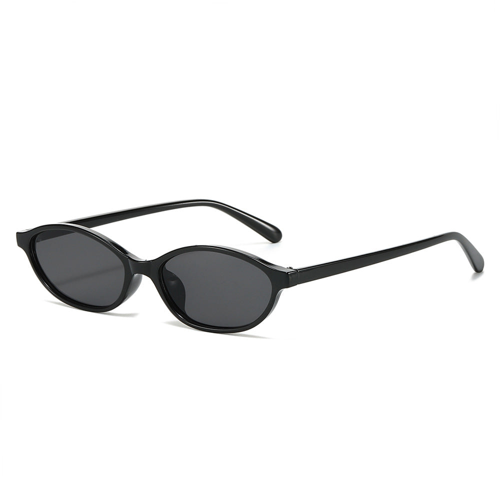 Narrow Oval Lens Retro Sunglasses - Black