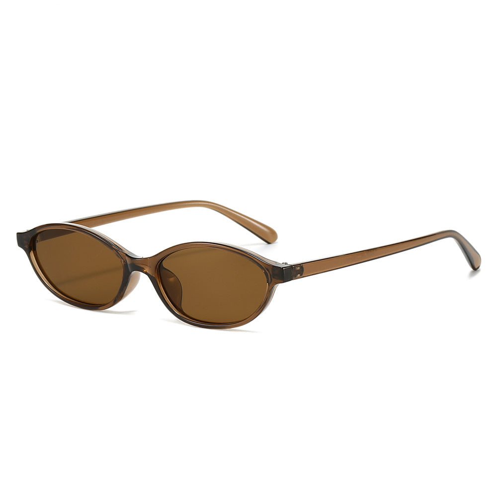 Narrow Oval Lens Retro Sunglasses - Brown