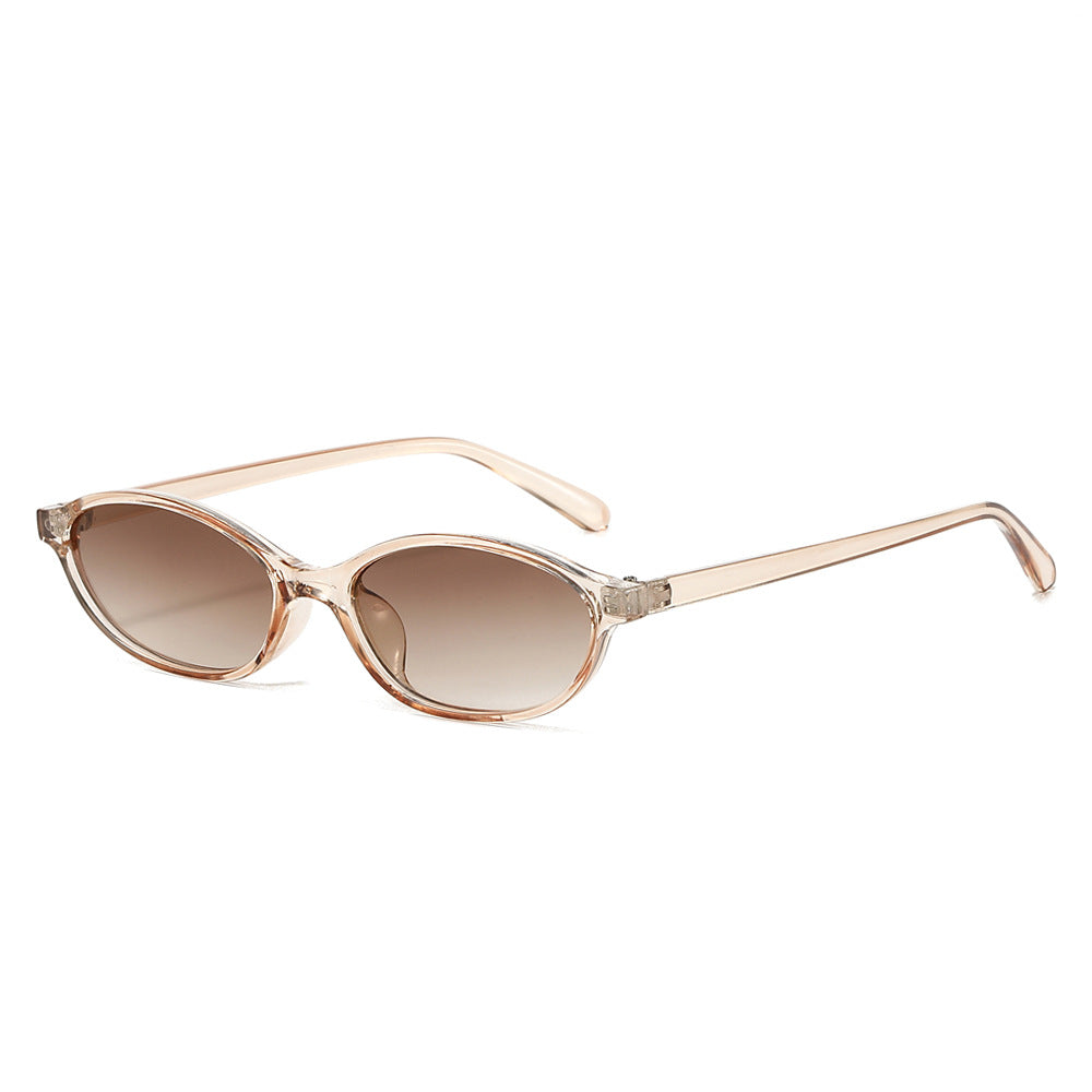 Narrow Oval Lens Retro Sunglasses - Champagne