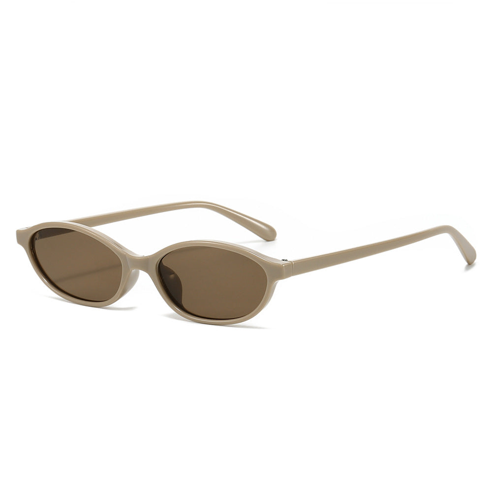 Narrow Oval Lens Retro Sunglasses - Khaki
