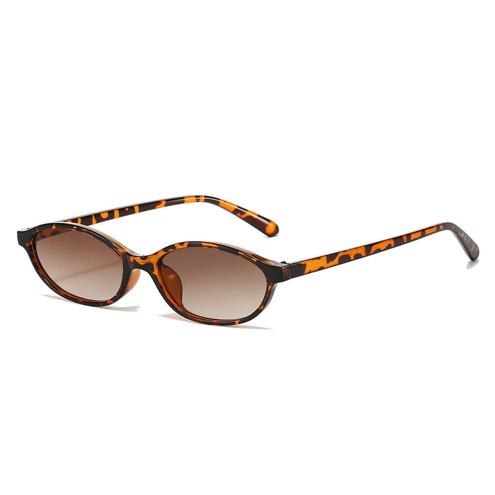 Narrow Oval Lens Retro Sunglasses - Leopard