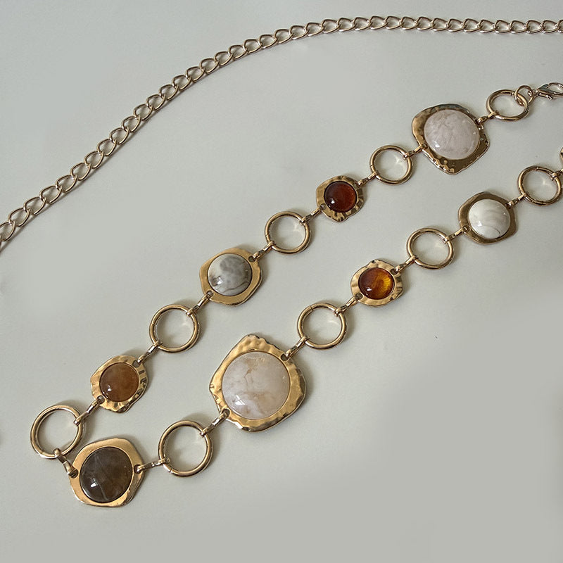 Vintage Gemstone Link Chain Waist Belt - NO-1 - 2