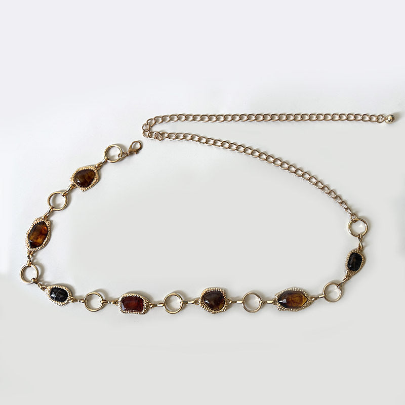 Vintage Gemstone Link Chain Waist Belt - NO-2