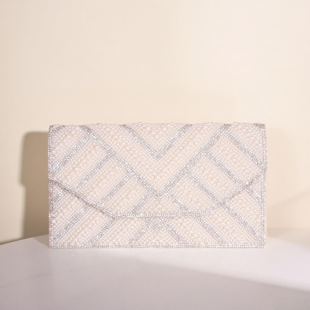 Pearl Rhinestone Envelope Clutch Bag