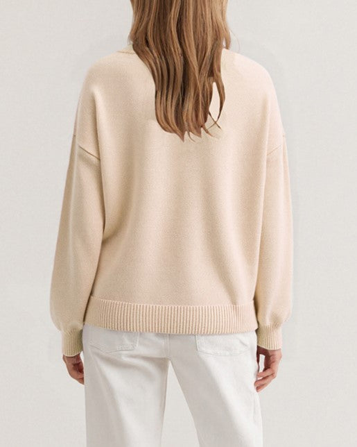 Fish Intarsia Crew Neck Knit Sweater Relaxed Fit - Apricot - 4