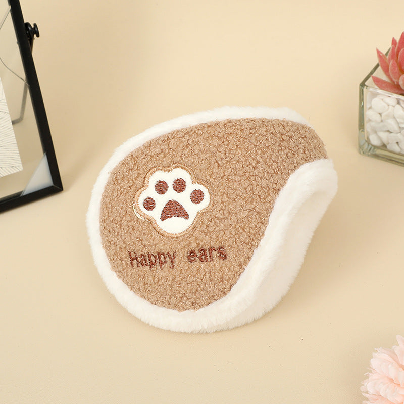 Cozy Teddy Fleece Paw Embroidered Ear Warmers - C4