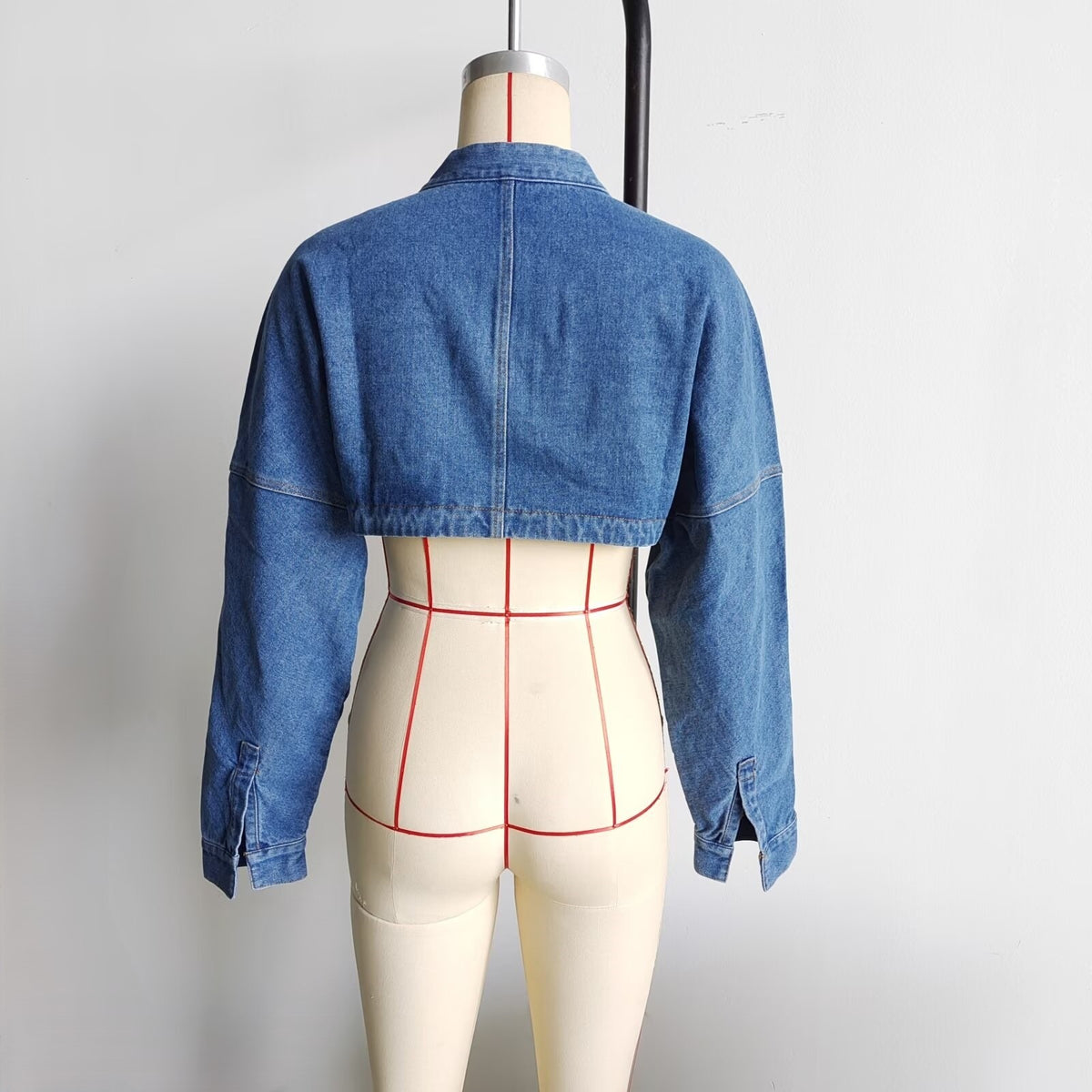Super Cropped Zip Front Denim Jacket - Blue - 1