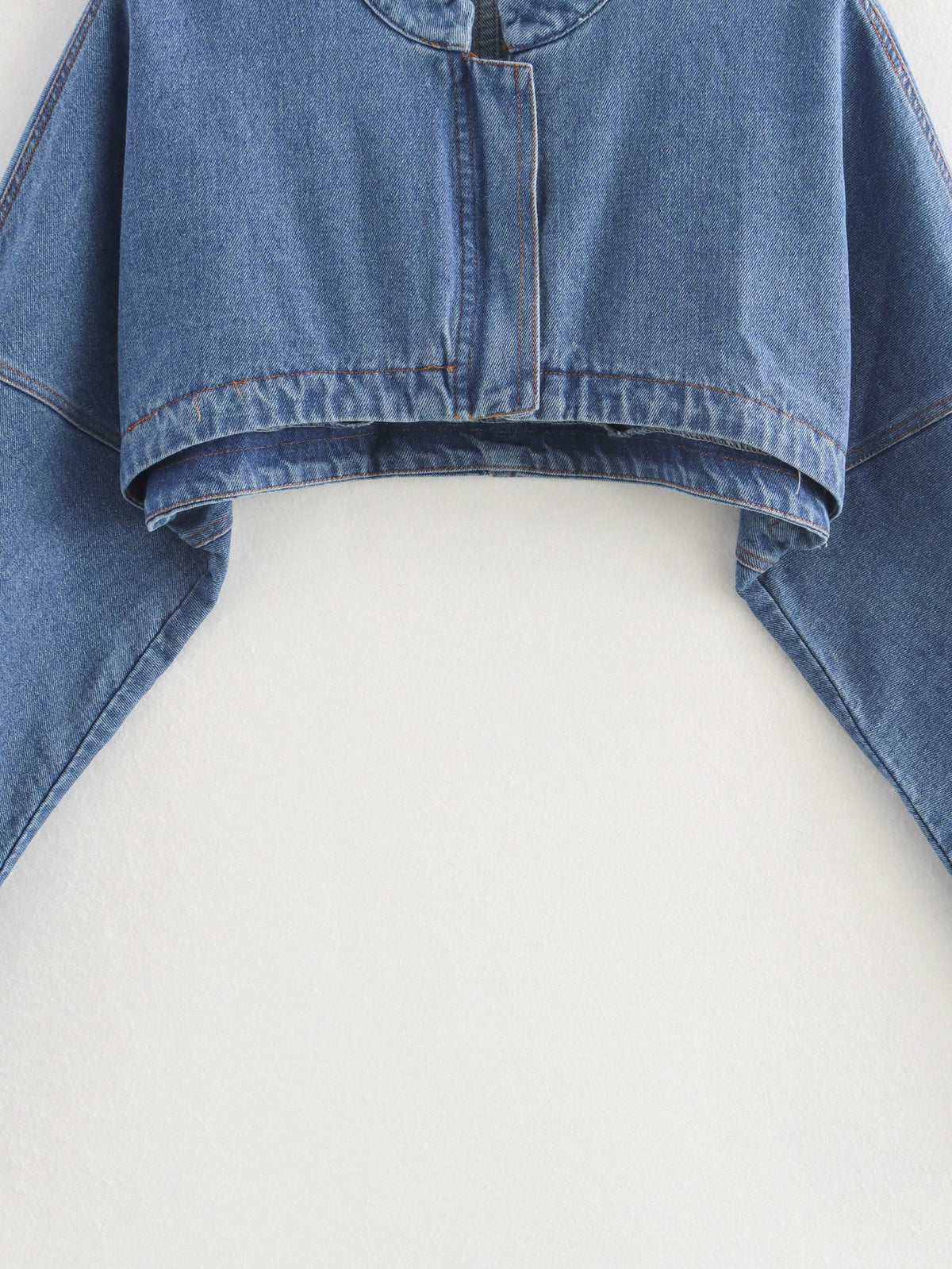 Super Cropped Zip Front Denim Jacket - Blue - 3