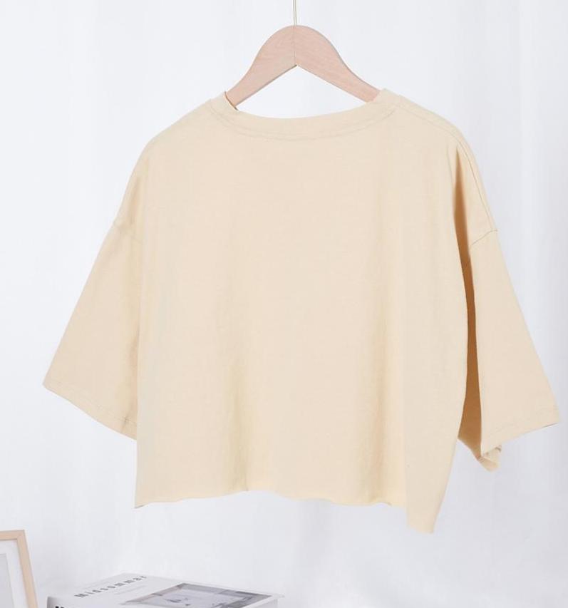 Oversized Boxy Cropped Workout Tee - Beige
