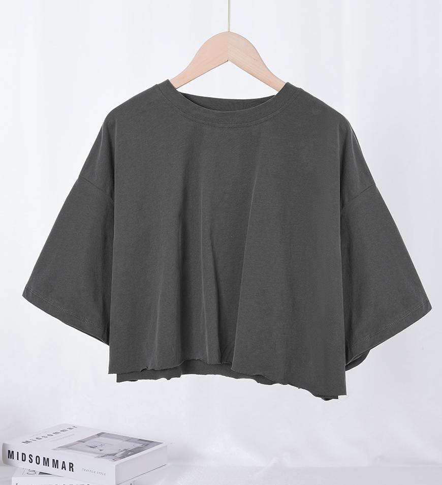 Oversized Boxy Cropped Workout Tee - Darkgrey