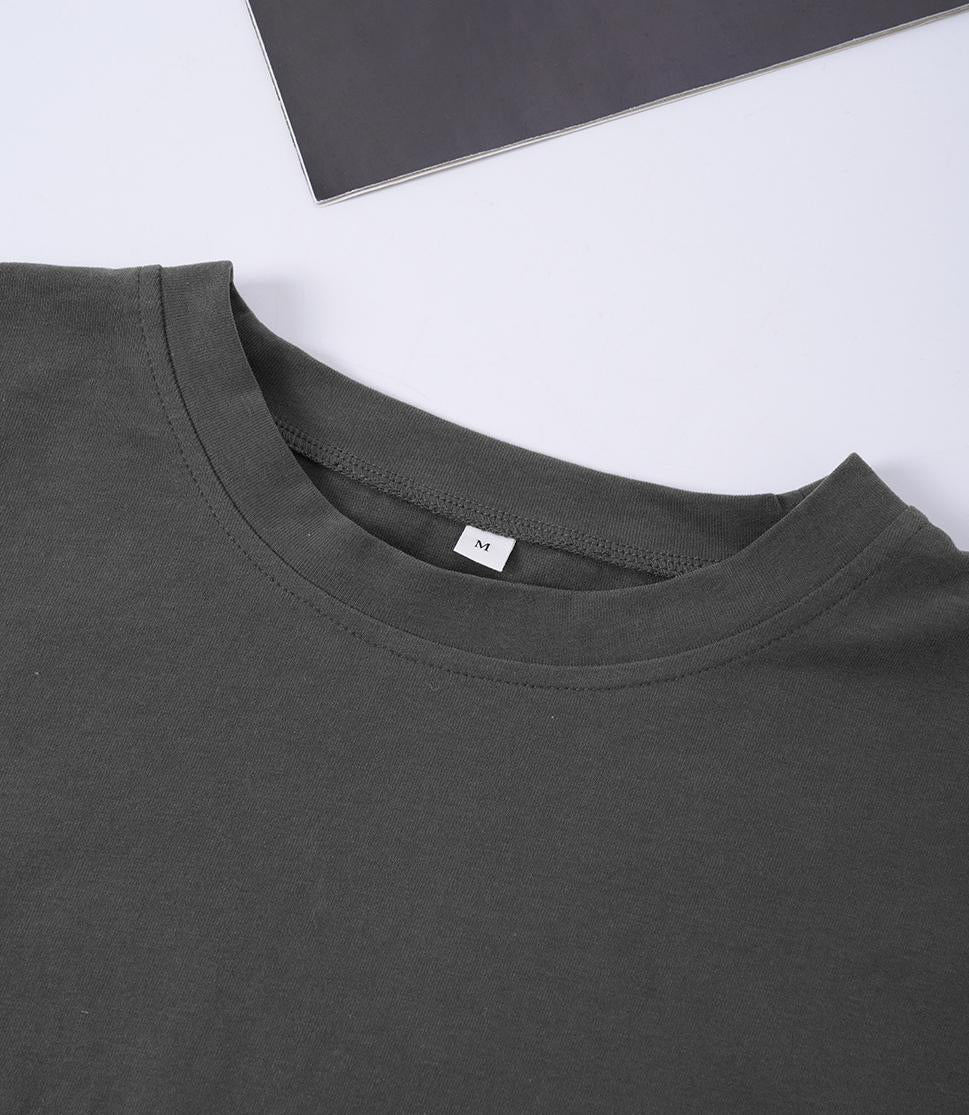 Oversized Boxy Cropped Workout Tee - Darkgrey - 1