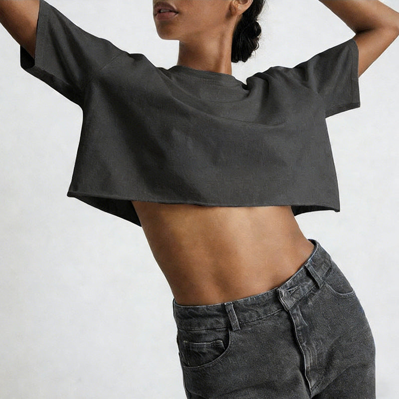 Oversized Boxy Cropped Workout Tee - Darkgrey - 3