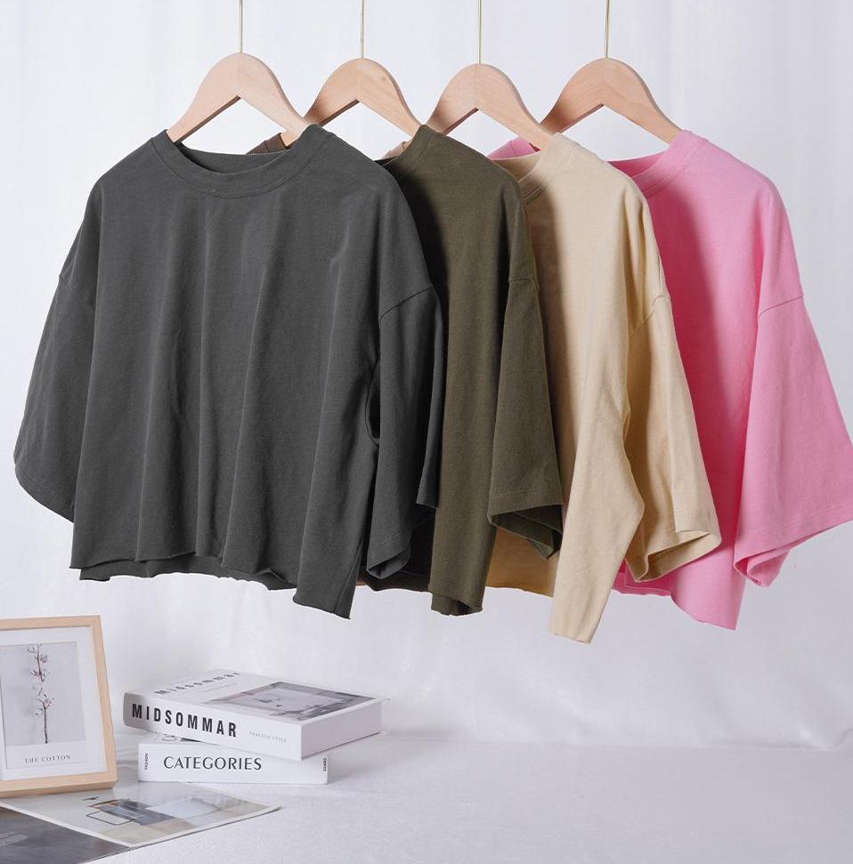 Oversized Boxy Cropped Workout Tee - Darkgrey - 4