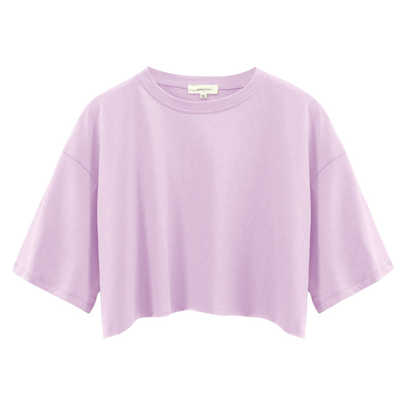 Oversized Boxy Cropped Workout Tee - Purple
