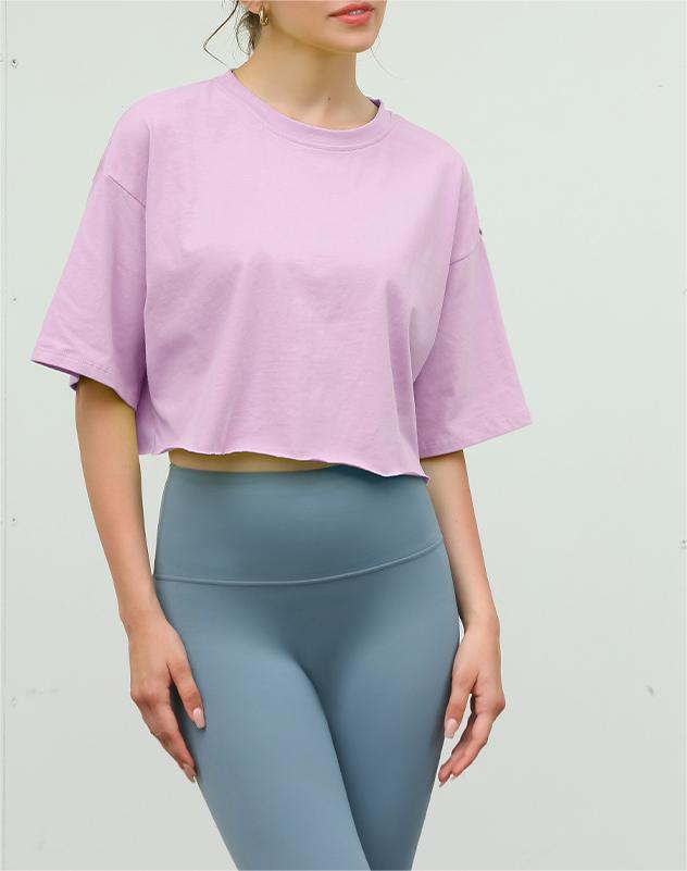 Oversized Boxy Cropped Workout Tee - Purple - 1