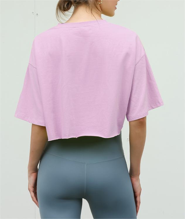 Oversized Boxy Cropped Workout Tee - Purple - 2