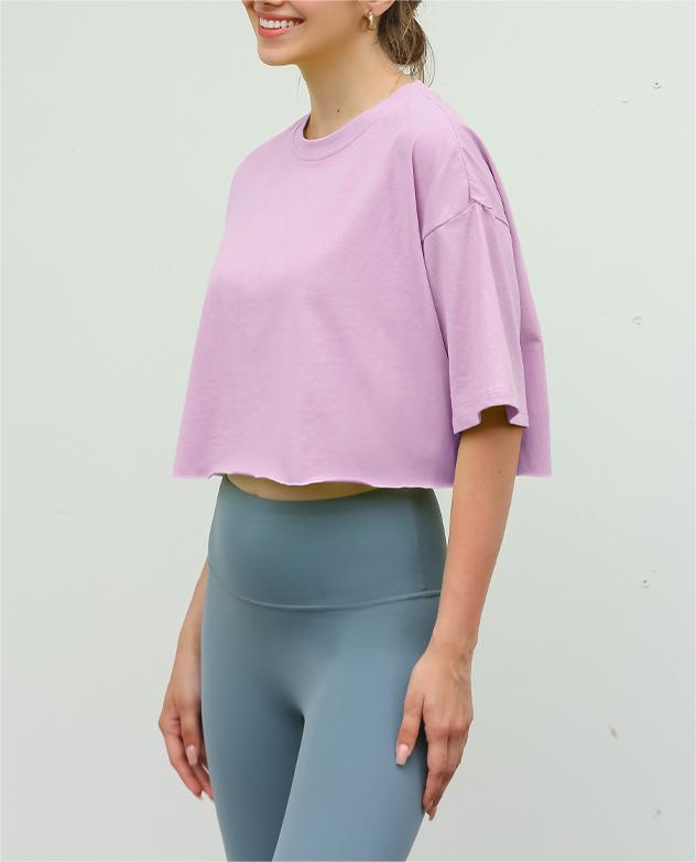 Oversized Boxy Cropped Workout Tee - Purple - 3