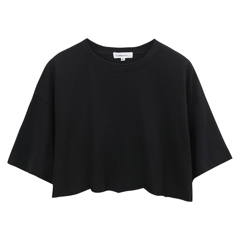 Oversized Boxy Cropped Workout Tee - black