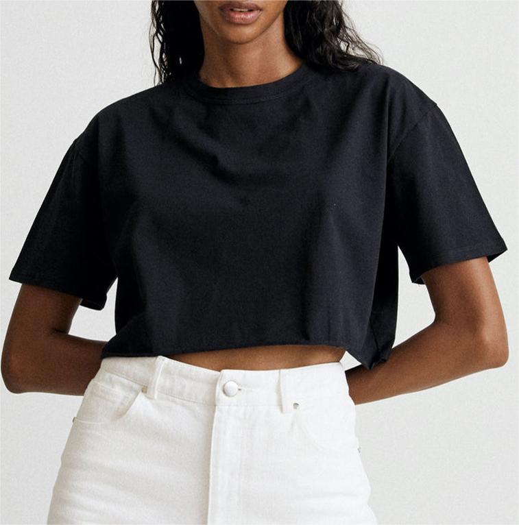 Oversized Boxy Cropped Workout Tee - black - 1