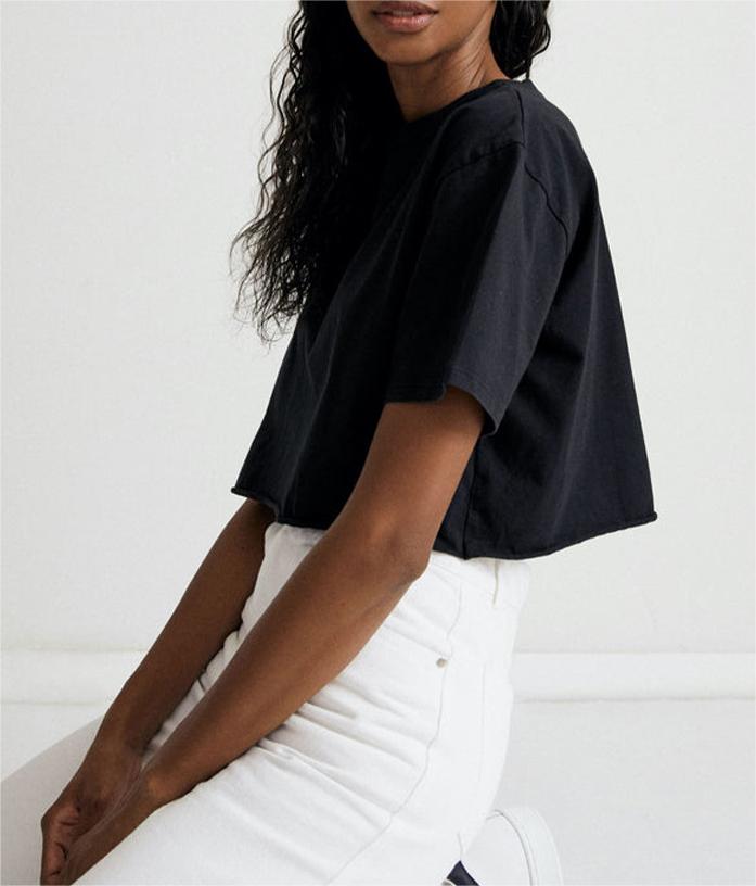 Oversized Boxy Cropped Workout Tee - black - 2