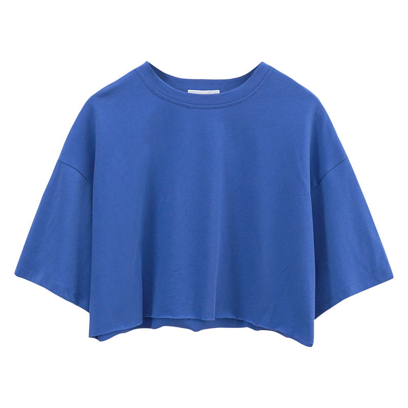 Oversized Boxy Cropped Workout Tee - blue