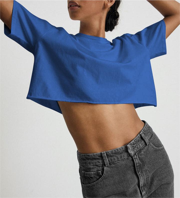 Oversized Boxy Cropped Workout Tee - blue - 1