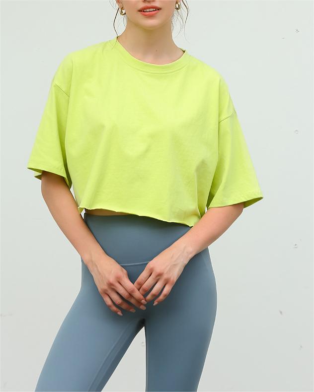 Oversized Boxy Cropped Workout Tee - green - 2