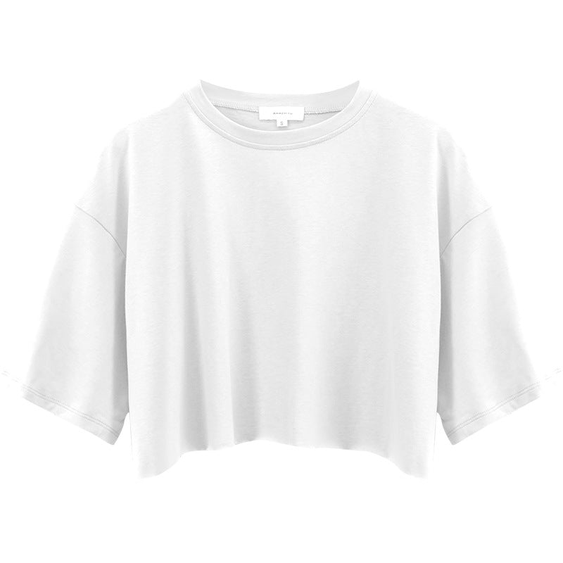 Oversized Boxy Cropped Workout Tee - white