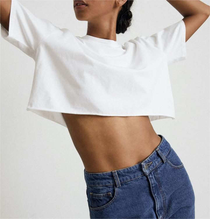 Oversized Boxy Cropped Workout Tee - white - 1