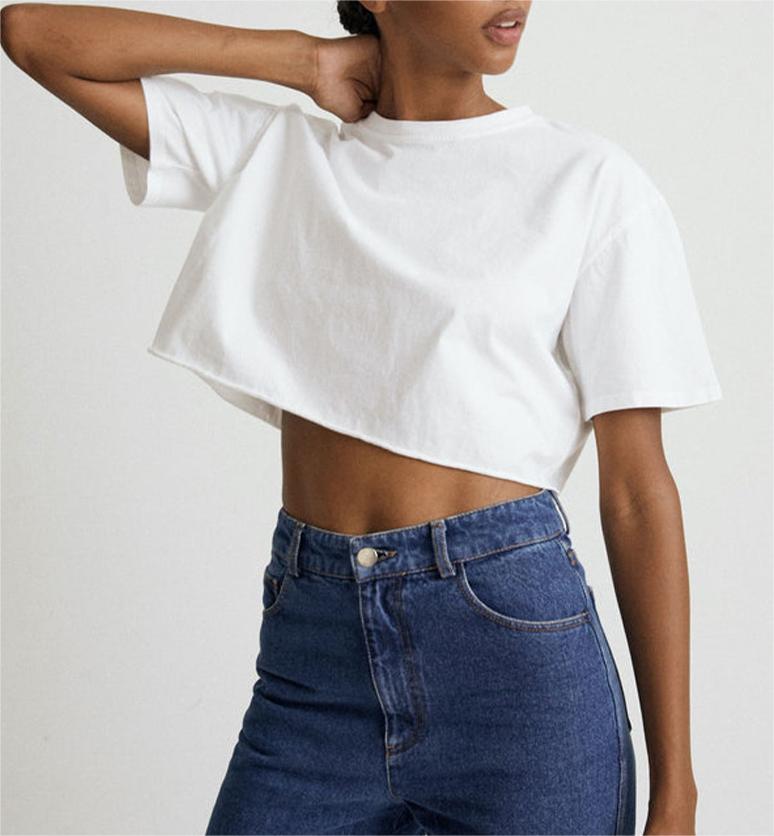 Oversized Boxy Cropped Workout Tee - white - 2