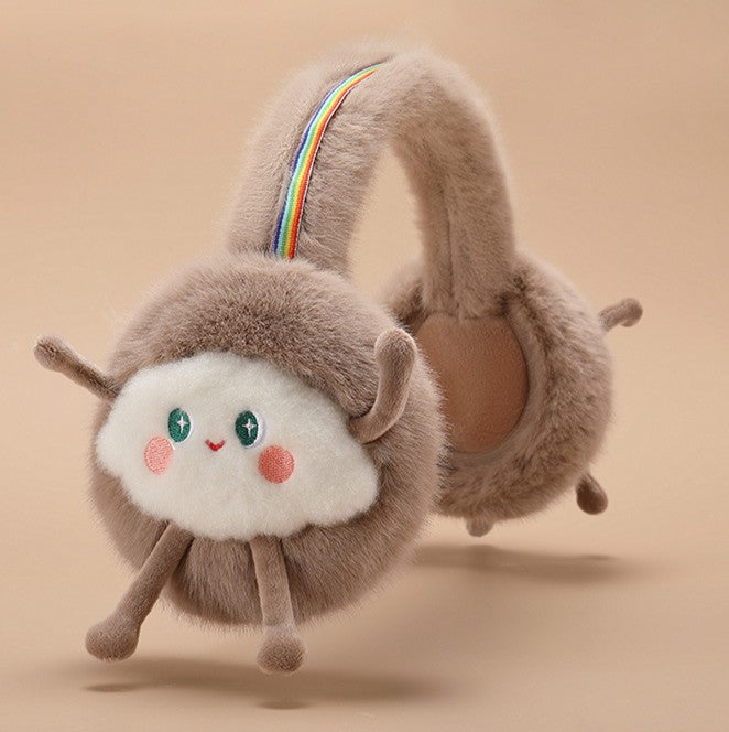 Rainbow Band Cloud Plush Earmuffs - Coffee