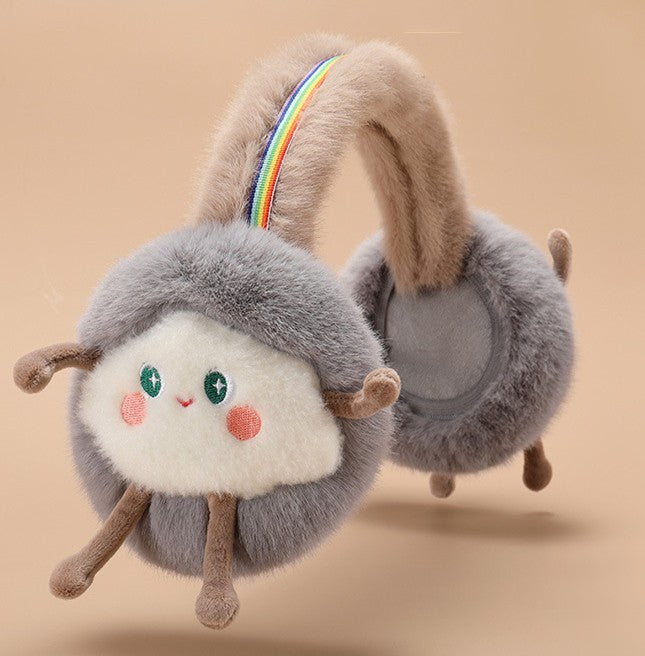 Rainbow Band Cloud Plush Earmuffs - Grey